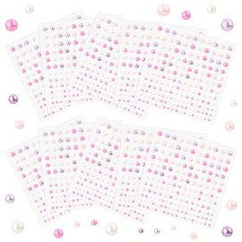 Naler 1650 Piezas Perlas Adhesivas de Colores para Maquillaje Pegatinas de Perlas de Espalda Plana para Manualidades Decoraciones Brillantes para Uñas Cara 10 Hojas, 3/4/5/6 mm
