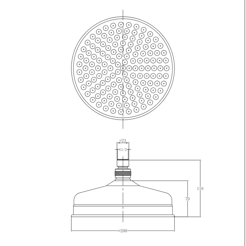 ENKI, R13, 200mm Traditional Fixed Large Shower Head Gold, Solid