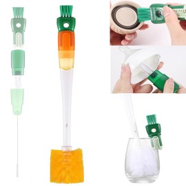 Yeanifeana 2 Piezas 5 en 1 Cepillo para Biberones con Mango Largo, Cepillos de Limpieza con 2 Piezas de Esponja, Cepillo para Biberones para Biberones de Cuello Estrecho, Biberones, (Naranja)