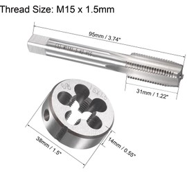 Boxonly M15x1.5mm Metric Tap and Die Set,Machine Thread Screw Tap with Round Threading Die,Tap & Die Kit for Nut Screw Bolt Thread Repair