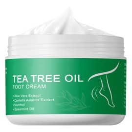 BYOTOUTY Tea Tree Oil Foot Cream for Dry Cracked Heels, Foot Repair Cream with Aloe Vera and Centella Asiatica, Foot Balm for Softens Calluses and Tones Dry Skin 8.8oz