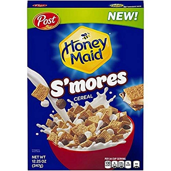 Post HONEY MAID S'mores Chocolatey Marshmallow Graham Cracker Breakfast Cereal 12.25oz Box, 12 Count