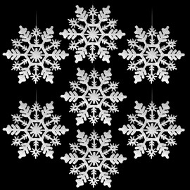 AMS 30ct 4''/100mm Plastic Glittered Snowflake Ornaments Sparkling Christmas Tree Decorations for Wedding,Thanksgiving,Party(White)