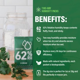 Humboldts Secret 62% Humidity Packs RH 2-Way | Moisture Absorber & Regulator for Small Containers | Relative Humidity Control Packets with Resealable Bag | 2 Way Humidity Control Packs | Pack of 10