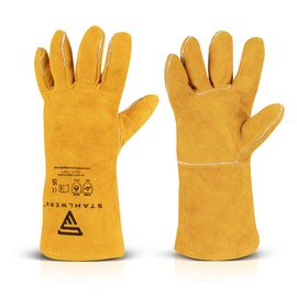 STAHLWERK Genuine Leather Welding Gloves - Heat and Fire Resistant Welding Gloves for Welding and Plasma with Forearm Protection, High Thermal & Mechanical Resistance, One Size (35cm)