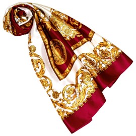 Lorenzo Cana Brand Silk Scarf Women's Scarf Made of 100% Silk Baroque with Paisley Pattern Scarf Brand Scarf, red