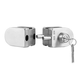 Fits on 1/2" Glass,10 mm -12 mm, Glass Door Lock, Stainless Steel Double Bolts Swing Push Sliding Access Control Office Glass Door Lock with 3 Keys (102-A)