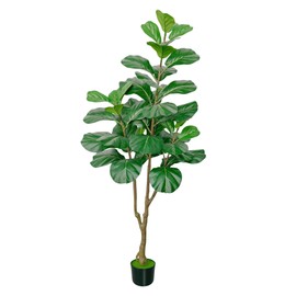 ATRUG 5ft Artificial Fiddle Leaf Fig Tree, Faux Ficus Lyrata Fake Tree with Black Planter Fake Fig Tree for Indoor Outdoor Home Office Decoration