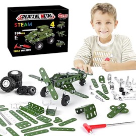 Ferthor Fun Metal Building Military Series Assembly Toys for Kids,Erector Set Military Vehicles Model, Stem Building Toys for Boys Age 8-12,Steam Gift for Model Military Kit(166pcs No Motor)
