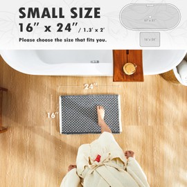 TYUU Boho Bathroom Rugs, Super Absorbent Non Slip Waffle Bath Mat Quick Dry Bath Rugs Washable Boho Farmhouse Bathroom Rugs, Dark Grey and White 24"x16"