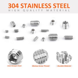 381PCS M2.5 M3 M4 M5 M6 M8 Cup Point Grub Set Screws, Allen Head Grub Screws with 6PCS Allen Wrenches, 304 Stainless Steel Set Metric Hex Socket Head Screw Assortment