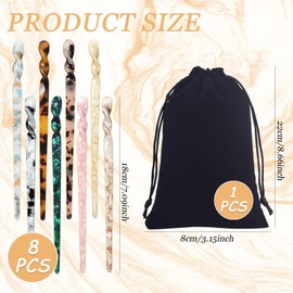 Diverse & Graceful Hairpin Set - 8 Versatile Snte Hair Wax Sticks, Hair Sticks for Women, Elegant Hair Pins for Any Occasion