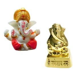 Glossy Lord Ganesha Idol 2 Inch and Polyresin Small Ganesha Idol 2.5 Inch Set of 2