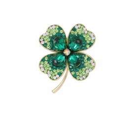 FANBODTA Four-Leaf Clover Brooch Pin, Green Crystal Rhinestone, Gold Alloy with Thick Electroplating, Lucky Shamrock, Versatile Fashion Lapel Pin for Women