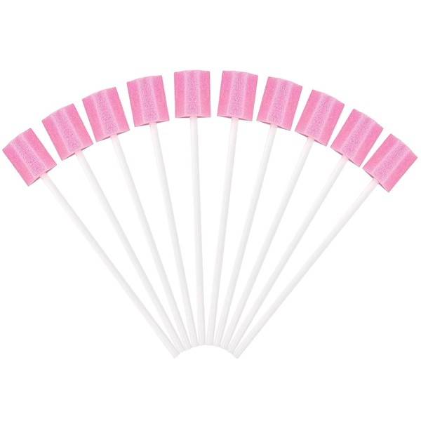 100 Pcs Mouth Swabs for End of Life Care, Mouth Swabs, Pink Mouth Sponges On Stick for Hydration Tooth Cleaning Tool for Oral Care Teeth Cleaning