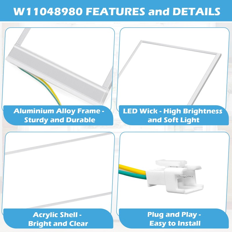 IWIWE W11048980 Refrigerator LED Light Assembly Replacement for Whirlpool WRQA59CNKZ