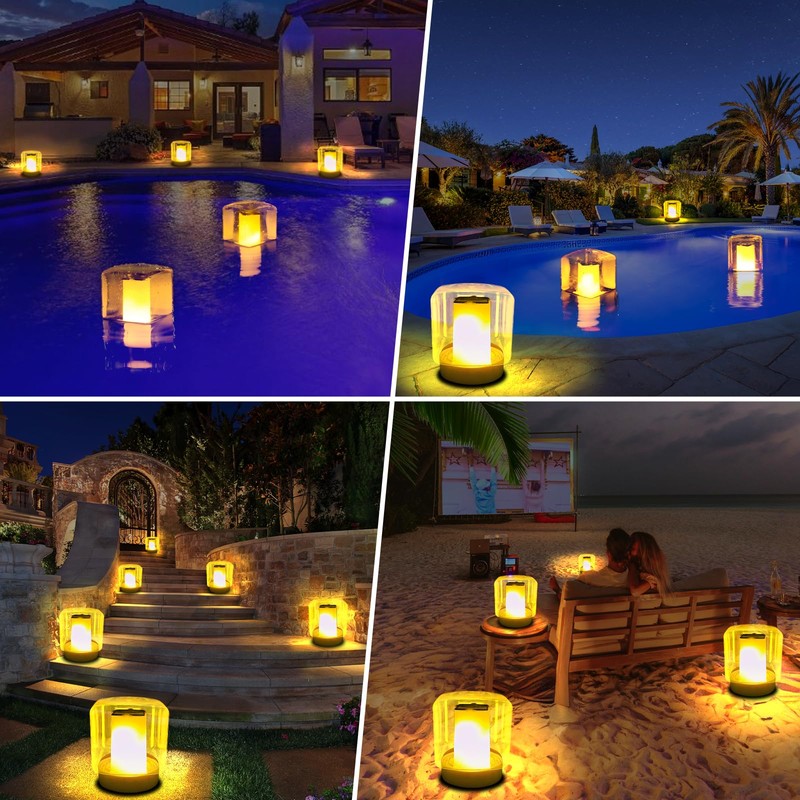 LanPool Floating Pool Lights, Solar Flame Pool Lights Waterproof, Square