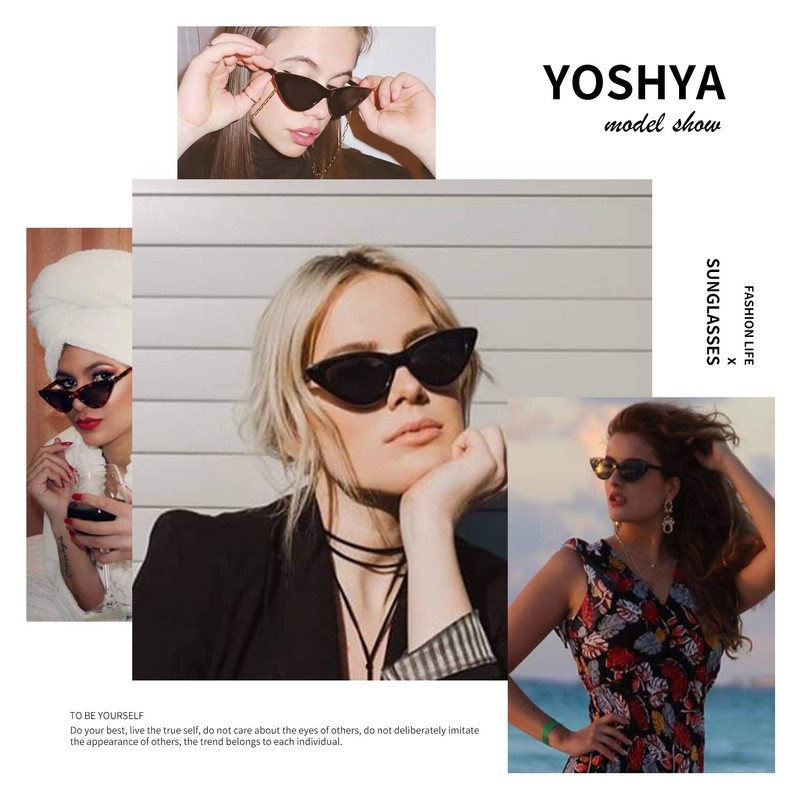 YOSHYA Retro Vintage Narrow Cat Eye Sunglasses for Women Clout
