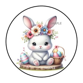 30 Pcs Easter Stickers Favor Labels Tags Envelope Seals Stamps 1.5" Round Sticker for Packages Small Business Cards Letters Gifts Boxes for Holiday, Cute Bunny, Floral, Flowers