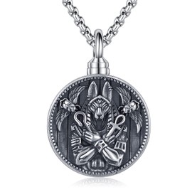 Midir&Etain Anubis Chain Women's Men's Necklace 925 Sterling Silver Egypt Ankh Pendant Necklace with Scarab Eye of Horus Egyptian Amulet Jewellery Gift, Sterling Silver