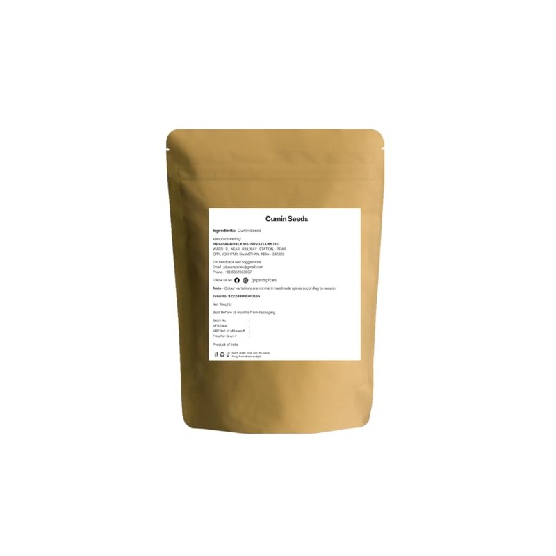 Pipar Spices Cumin Seeds, 400g Pack | Whole Jeera for