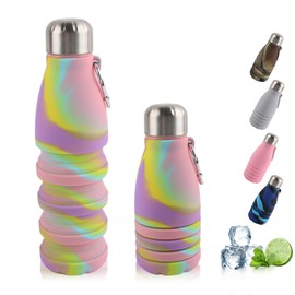 Dwafill Foldable Drinking Cup, 550 ml Sports Cup, Portable, Impermeable and Spill-Free, Ideal for Travel, Sports and Outdoor Activities (Camouflage Pink)