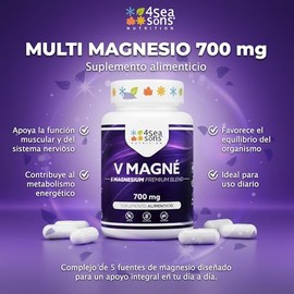 Multi Magnesio Formas Complejo Gluconato Citrato Glicinato Malato Taurato Cápsulas Veganas Gluten Azúcar Soya Formulated Seasons Nutrition
