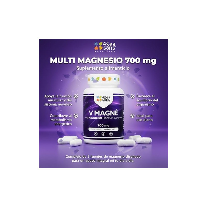 Multi Magnesio Formas Complejo Gluconato Citrato Glicinato Malato Taurato Cápsulas