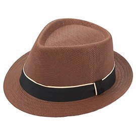 Milani Fedora Straw Hat with Matching Band Brown