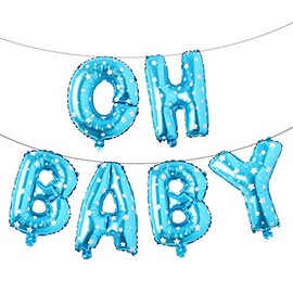 16 Inch Oh Baby Foil Letters Balloons Banner Hanging Party Kit for Baby Shower Gender Reveal Party decoration Supplies (Oh Baby Blue Star)