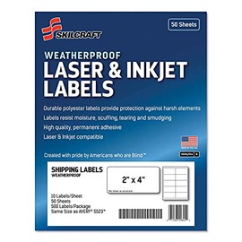 AbilityOne - 7530016736220 - Weatherproof Laser and Inkjet Labels - Shipping - 2" x 4" - 500 Units