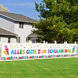 School Decoration Banner, Alles Gute Zum Schulanfang Decorative Banner, School Introduction Decoration for First Day of School Decoration Girls Boys 300 x 50 cm (White)