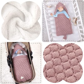 LAWKUL Pram Blanket Newborn Swaddle Blanket Sleeping Bag Wool Pram Blanket Winter Thick Sleeping Bags for 0-6 Months Boys Girls Pink