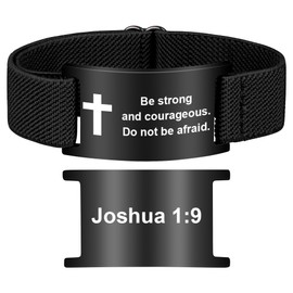 Bible Verse Cross Bracelet for Women Men, Christian WWJD Jesus is King Jewelry Gift Adjustable Bracelet Black Joshua 1:9