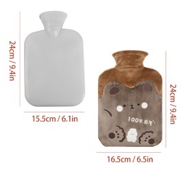 Hot Water Bottle, 1L hot Water Bottle with Removable Soft Plush Cover, Natural Rubber Leakproof hot Water Bottles with Cute Rabbit and Brown Bear Pattern for Relieve Body Pain Provide Warm (Brown)