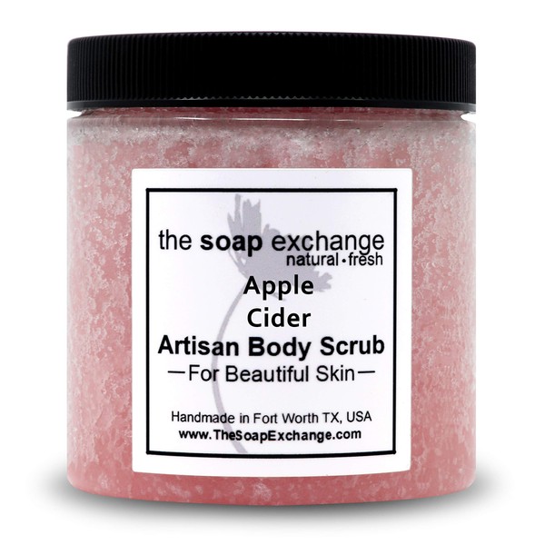 The Soap Exchange Sea Salt Body Scrub - Apple Cider Scent - Hand Crafted 16 fl oz / 480 ml Natural Artisan Skin Care, Shea Butter, Exfoliate, Moisturize, & Protect. Made in the USA.