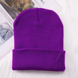 Unisex Adult Knit Beanie for Men Women Warm Snug Hat Cap Purple