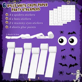 Epakh Halloween Bulletin Board Set - 6 Rolls 196.8 Ft Crepe Paper Party Streamers, 12 Spiders Bats Eyes Stickers for Home Wall DIY Mummy Door Halloween Mummy Classroom Decorations Kit