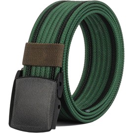 Nylon Belts for Men, Military Tactical Belt with YKK Plastic Buckle, Durable Breathable Canvas Belt for Work Outdoor Sports,Adjustable for Pants Size Below 46inches[53"Long1.5"Wide] (Green & Black)