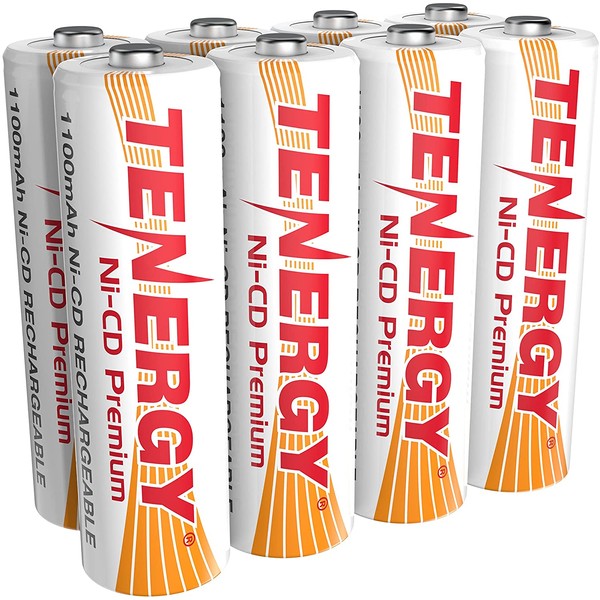 Tenergy AA Premium NiCd Rechargeable Batteries 1100mAh 1.2V Battery Pack for Solar Lights, Garden Lights, 8-Pack