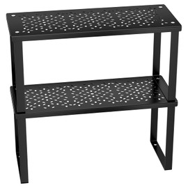 Maxentico Set of 2 Kitchen Organisers, Kitchen Shelf Worktop, Shelf Insert for Kitchen Cabinet, Cabinet Insert Shelf, Kitchen Organiser for Counter and Cabinet, Stackable Spice Rack with Metal Frame
