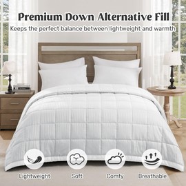UNIKOME Blankets Queen Size - Soft Lightweight Down Alternative Blankets with Satin Trim, Cozy Luxury Bed Blanket for All Season, White (90"X90")