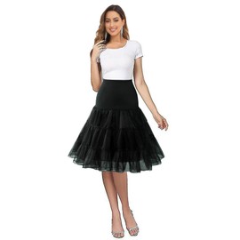 FSTUSM Rockabilly Knee Length Black Petticoat Skirt for Women Crinoline Slips Tutu Dress Fluffy Under Skirt Size M
