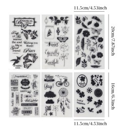 Honbay 6 Sheets Different Theme Friendly Phrases Pretty Patterns Silicone Clear Stamps for Card Making Decoration and Scrapbooking