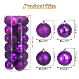 uxcell 24Pcs 2.4" Christmas Balls Ornaments Set Shatterproof Christmas Tree Decorations Hanging Balls for Christmas Tree Holiday Decoration (Purple)