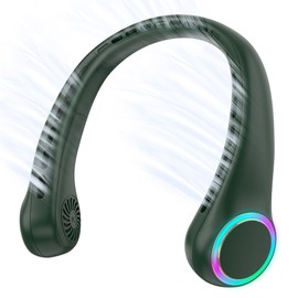 Neck fan, Portable Fan with 5-17H Lifespan, 4000mAh Neck fan air conditioner with 3 Adjustable Speeds and 64 Cool Lights, Rechargeable Neck Fan, Hands-Free Cooling fan for Summer (Dark Green)