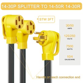 Suplevel 30 Amp Dryer Y Splitter to RV/EV, NEMA 14-30P to 14-50R/14-30R Splitter Power Adapter Cord, Dryer 4-Prong 30 AMP Y Adapter Cable for EV Charging at Dryer Outlet, STW 10 AWG, 3 FT, ETL Listed