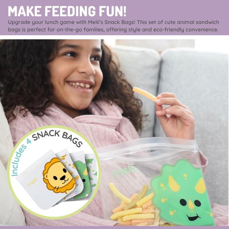 melii Reusable Eva Animal Snack Bags, Pack of 4, 2
