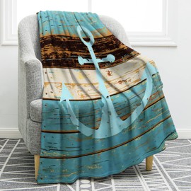 Jekeno Nautical Anchor Blanket Rustic Wood Anchor Print Gifts for Women Kids Boys Men Home Bedroom Living Room Decor Soft Cozy Lightweight Throw Blankets Blue 50"x60"