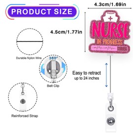 Nurse in Progress Badge Reel Retractable for Student Nurse & Nursing School Student, Funny Badge Accessories for Work, ID Name Badge Holder with Alligator Clip & 24” Durable Nylon Cord | Acrylic